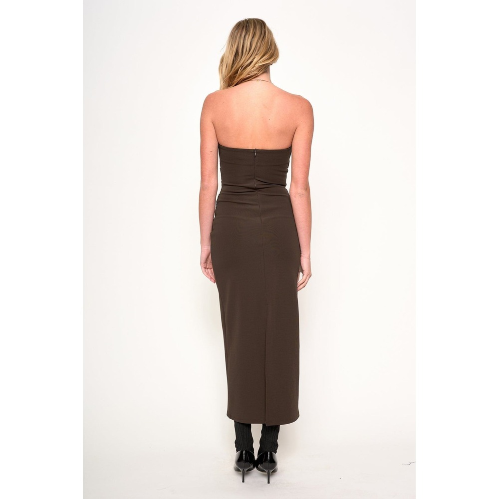 dRA Los Angeles Lavene Strapless Ruched Midi Dress Brown Womens Lg CBK - Picture 6 of 9
